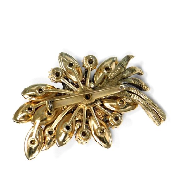 Vintage Signed SELINI Rhinestone Brooch Goldtone Garnet & Aurora Borealis Stones - Picture 5 of 7